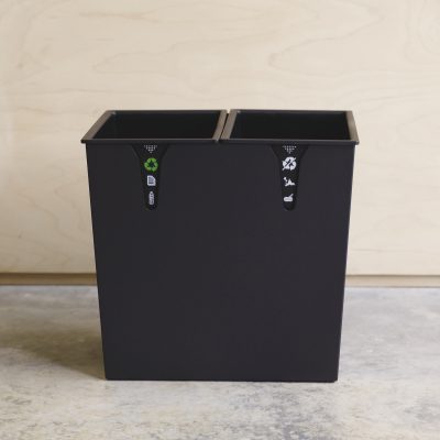 Rectangular 16L black dual chambered recycle bin